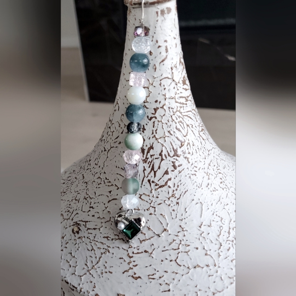 Handmade-Evergreen heart  Christmas tree ornament,Acrylic Glass/crackled beads